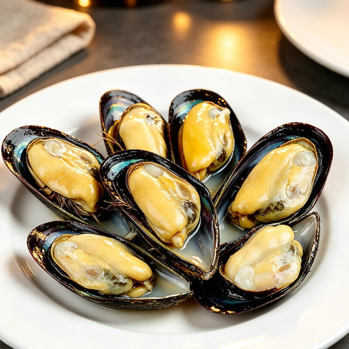 Fresh Steamed Green Mussels in Shell