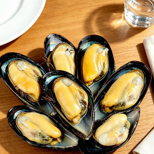 Fresh Steamed Green Mussels in Shell